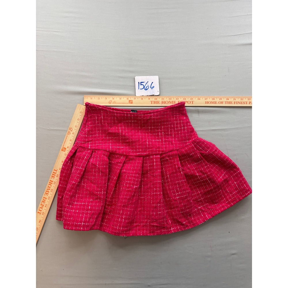 SHEIN Pink Tweed Pleated Mini Skirt High Waisted Preppy Skater Skirt Small